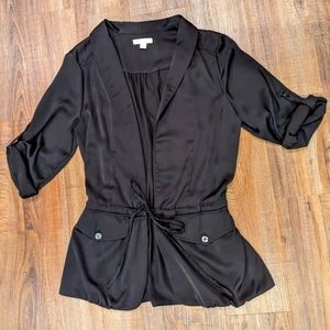 New York & Co Black Satin Tie front top, Medium